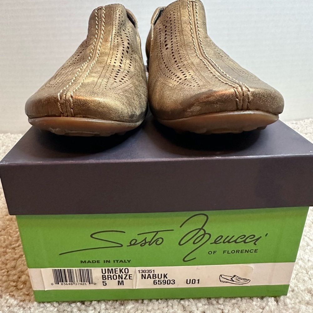 New in Box Sesto Meucci Bronze Perforated Slip-Ons size 5 M - Picture 2 of 6